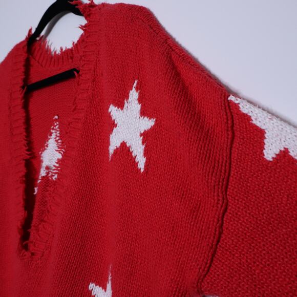 WILDFOX Couture Stars Palmetto Sweater Scarlet Red Oversize Distressed Women's M - Picture 7 of 14